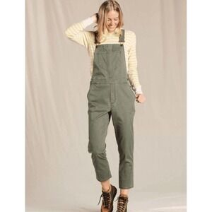 Toad&Co Womens Medium Cottonwood Overalls Olive Green Organic Cotton Workwear